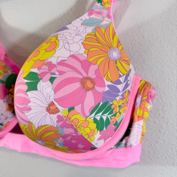 Lane Bryant Cacique Boost Balconette Bra 42DDD White Pink Floral Underwired - Picture 5 of 14